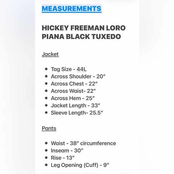 Hickey Freeman Loro Piana Tuxedo 2 Piece Suit 44L Black 1 Button Front - Picture 14 of 14